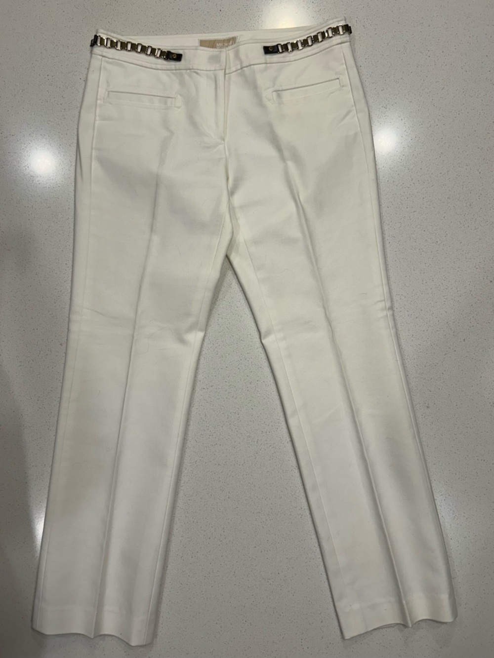 Michael Kors Lined Ivory Ankle Pants with Gold Chain Trim 2